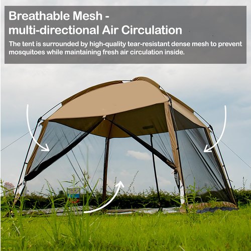 Screen House 11 x 11 Ft Screened Mesh Net Wall Canopy Tent Screen Shelter Gazebos for Patios Outdoor Camping Activities with Oneside Cover- Beige