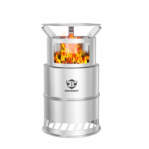 Bestargot Camping Wood Stove, Extra Large, Portable Smokeless Fire Pit, Stainless Steel, Windproof & Stackable Gas Burner for Camping, Hiking, Fishing, Hunting, Survival Stove