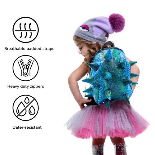 Madpax Blue Mamba Spike Mini Travel Backpack | Edgy Faux Leather Bag with Spikes, Compact Design, Durable & Water-Resistant | Ideal for Everyday Use, or Work