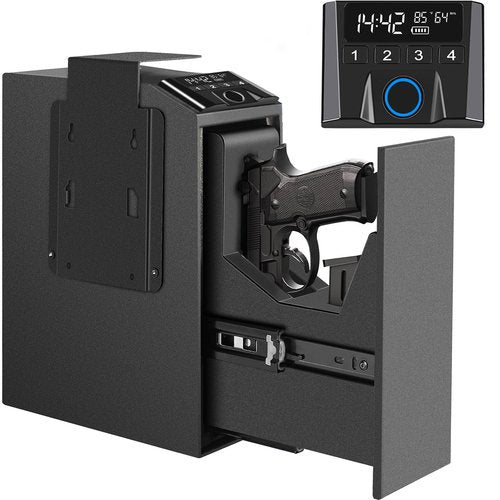 Slider Hidden Handgun Safe, Biometric Fingerprint Smart Pistol Safe for Nightstand, Desk, Bedside - Auto Sliding Door- Fingerprint, PIN Code, KEY Access (Classic)
