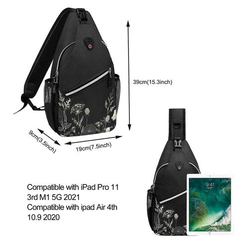 MOSISO Crossbody Sling Backpack, Portable Travel Hiking Daypack Chest Sling Bag Casual Daypack One Strap Chest Backpack for Women Men Outdoor Hiking Travel, Retro Flower