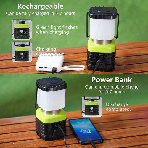 Jarxin 3PCS 6500K White Light LED Camping Lantern Rechargeable 1000LM, 4500mAh Power Bank, Flashlight for Hurricane Emergency, Hiking, IP44 Waterproof Lantern(Black)
