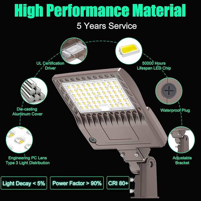 BBESTLED 480 Volt Commercial Parking lot LED Lights 240W 33600LM 5000K IP65 DLC Listed, 450V LED Stadium Flood Light for Street Industries Roadways, 347V LED Pole Light Slip Fitter (277-480VAC Input)