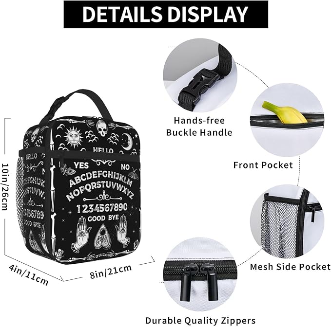 Ouija Board Skull Astrology Insulated Lunch Bag Reusable Cooler Lunch Box Portable Leakproof Thermal Container Tote Bags for Girls Boys School Travel