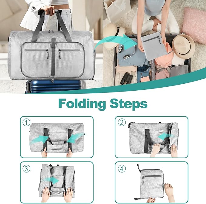 Dimayar Travel Duffle Bag for Men Women - Foldable Duffel Bag with Shoes Compartment - Overnight Bags Waterproof & Tear Resistant(65L,Space Gray)