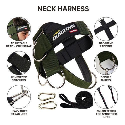 【GurZinn】 Neck Harness Trainer - Adjustable 40" (100cm) Heavy Duty Rope & Neoprene Padding | Improve Neck Strength & Reduce Neck Pain | Gym & Home Use