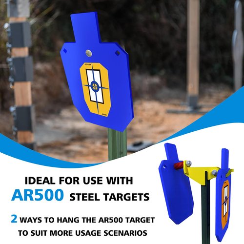 Atflbox Made of AR500 Steel Gong Hook and RecoilSpring Combo, T Post Target Hanger for AR500 Targets, Torso Silhouette Targets Conversion Adapter for Outdooor Shooting Practice (2 Pack)