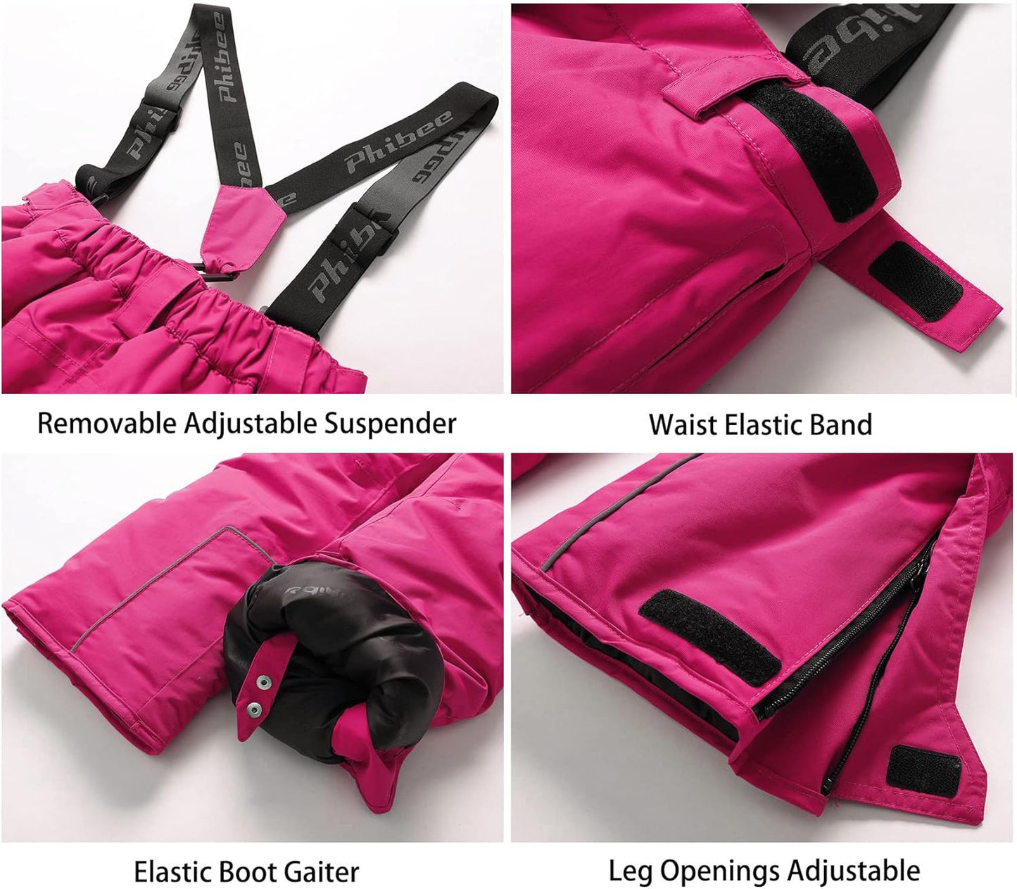 PHIBEE Girls' Waterproof Windproof Breathable Polyester Snow Ski Pants