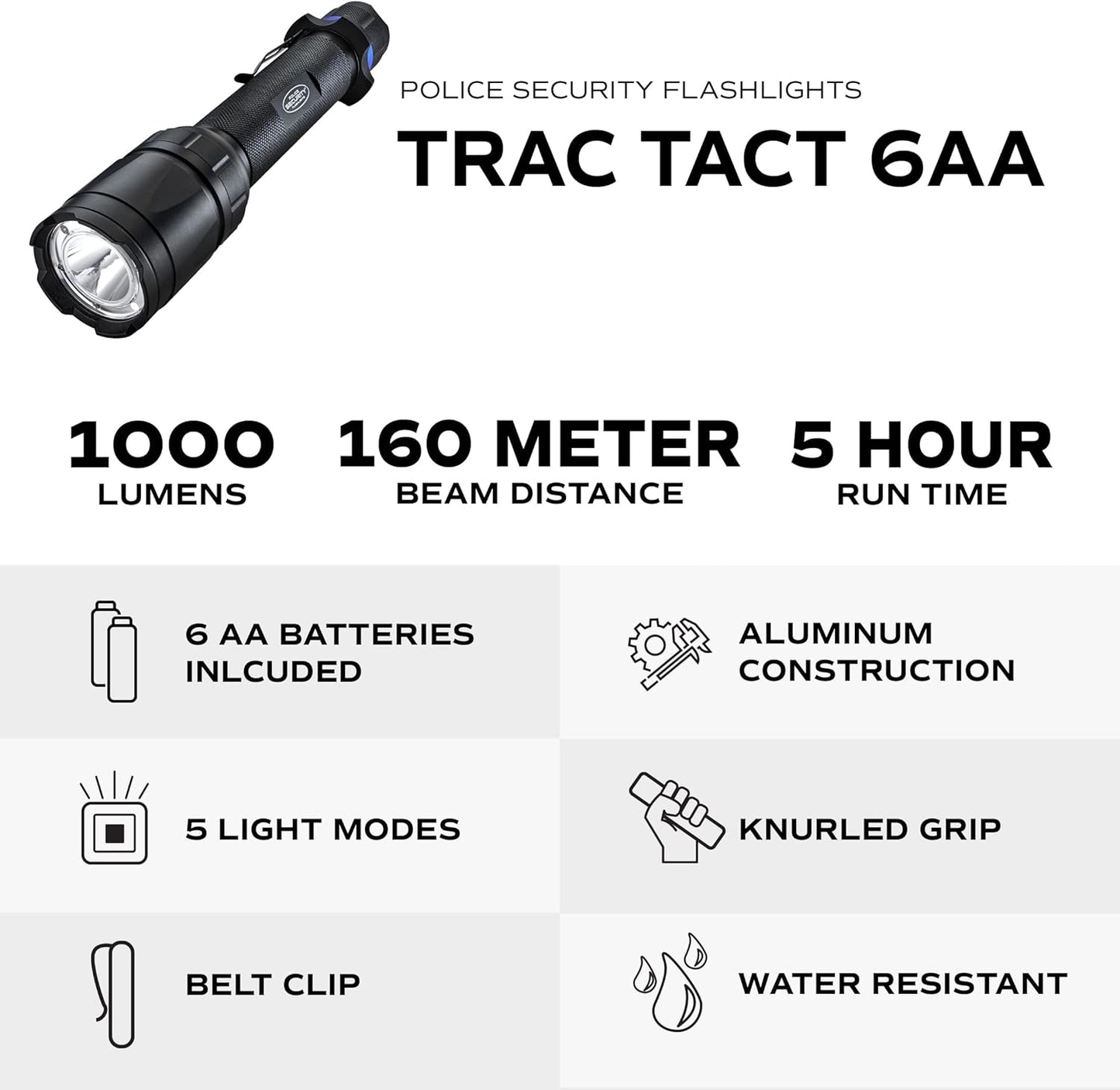 Police Security Trac Tact 2AA Flashlight LED| 230 Lumens | Soft Switch Button