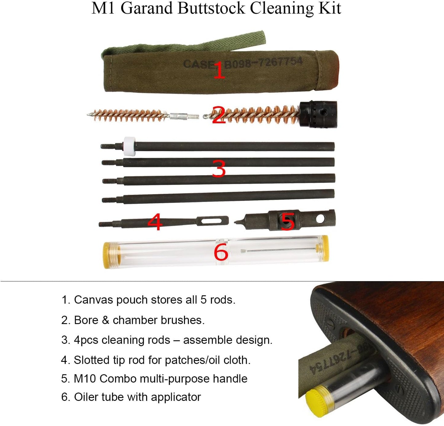 TACFUN M1 M-1 M1D Garand Cleaning Kit with M10 Combo Multi Tool, Oiler and Chamber Brush