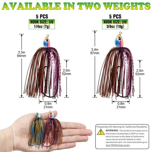 LUCKYFISHING Bass Jigs Swinging Swim Jigs for Bass Fishing Jigs Weedless Fishing Lures for Bass Pike Walleye Muskie Swinging Bass Jigs-3/8oz(10g)-3/0-5pcs