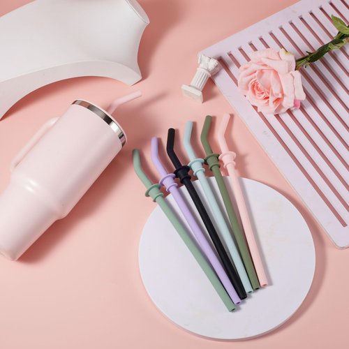 3pcs Press in Straw Replacement for Hydro Flask Travel Tumbler 40/32/28/20oz, BPA Free Reusable Silicone Tumbler Straws for HydroFlask Water Bottle Lid Accessories (Black, Pink and Blue)