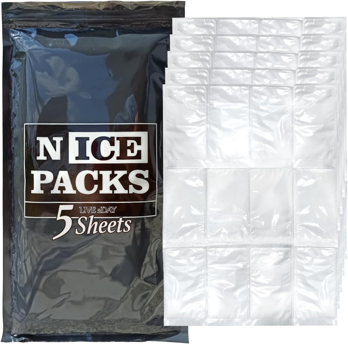 Nice Packs Reusable Dry Ice Packs for Coolers, Lunch Boxes, Frozen Food Shipping - Flexible and Long Lasting (10 Large Sheets)