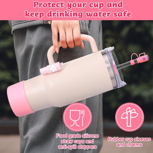 Mity rain 12PCS Cup Accessories Set for Stanley 30 oz 40 oz Tumbler With Handle, Including Mini Cup Keychain Handle Charms,Straw Topper Cover Caps, Boots,Spill Proof Stoppers