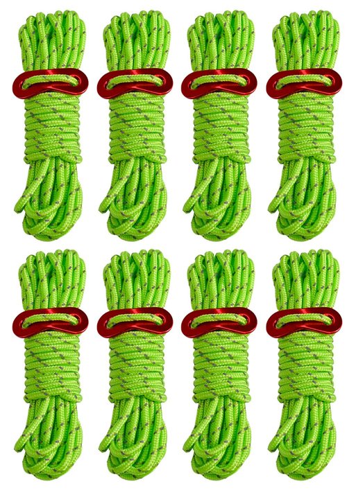 Takelablaze 4mm Guy Lines Ultralight Tent Cords Reflective Nylon Paracord Camping Guylines Ropes with Aluminum Adjuster Tensioner for Tent Tarp Camping Hiking Outdoor Activity, 8Pack (Green)
