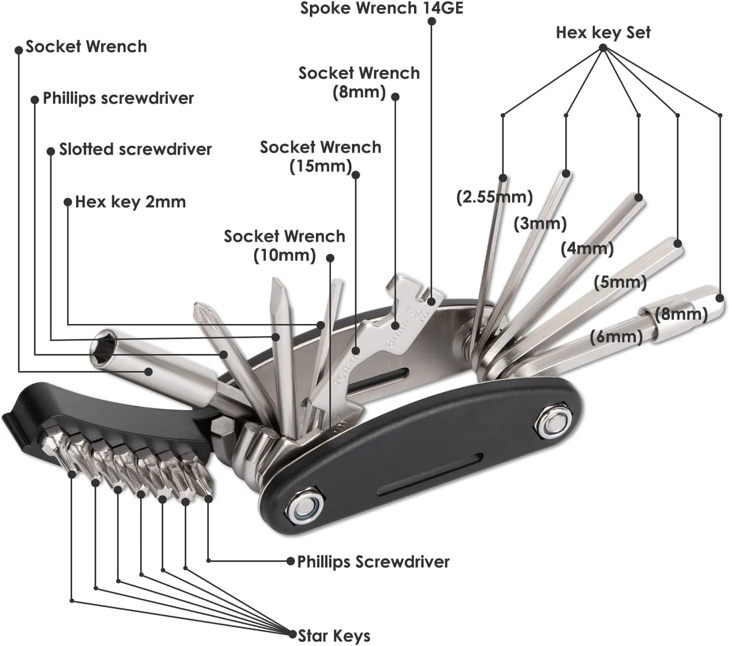 WOTOW Bike Repair Tool Kit - 16 in 1 Bicycle Multitool Portable Mountain Bike Tool Cycling Maintenance, Bike Hex Key Wrench & Bike Tube Patch Kit & Tire Lever & Hard Carrying Case (16 in 1)