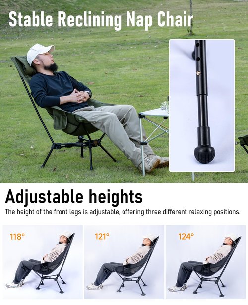iClimb 4 Adjustable High Back Anti-Sinking Chair (2 Black and 2 Green) and 1 Light Folding Table Bundle for Adults Outdoor Beach Backpacking Hiking Camping Beach Concert