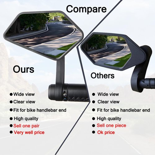 DRCKHROS 1 Pair Bike Mirror Handlebar end Mount Bicycle Mirrors E-Bike Mirrors, HD Glass Convex Mirror, Rotatable And Adjustable Wide Angle Rear View Shockproof Mirrors,Safe Cycling Bike Accessories.