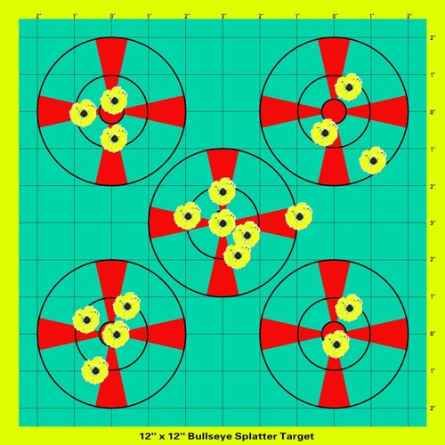 12x12inch Shooting Targets, Square Sight-in Splatter Paper Adhesive Bright Yellow Reactive Targets for Indoor Outdoor Shooting Practice (Red&Turquoise-10Pack)