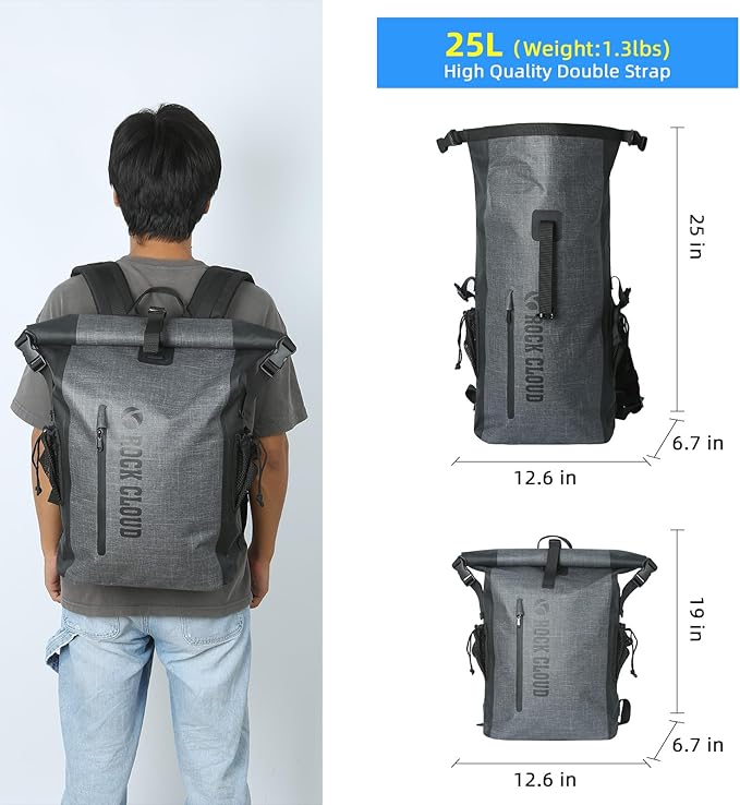ROCK CLOUD Waterproof Backpack Dry Bag 25L TPU Dry Sack for Kayaking Rafting Boating Beach Surfing Swimming Canoe Camping Hiking Fishing Ski