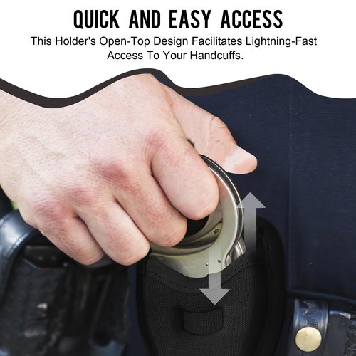 Open Top Handcuff Holder. Handcuff Case, Trusted Gear for Law Enforcement Professionals. Secure Attachment for Duty Belts. Fits Standard Chain Or Hinge Handcuffs. Quick Access to The Handcuffs.