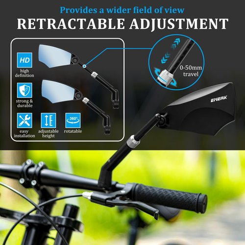 EMERK Anti-Glare Handlebar Bike Mirror: Bike Rear View Mirror With Retractable & 360°Adjustable Lens, HD Blast-Resistant Bicycle Mirror For 20-23mm Handlebar (Left)