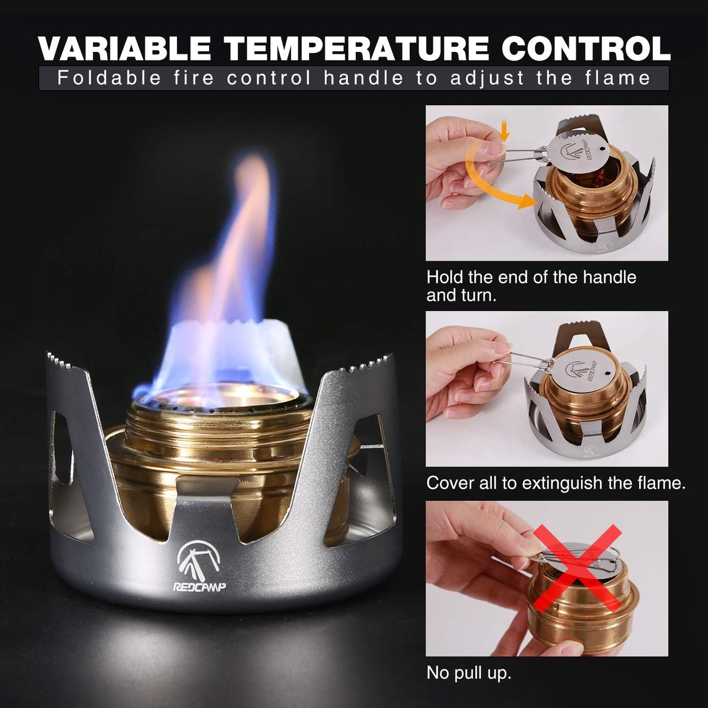 REDCAMP Mini Alcohol Stove for Backpacking, Lightweight Brass Spirit Burner with Aluminium Stand for Camping Hiking