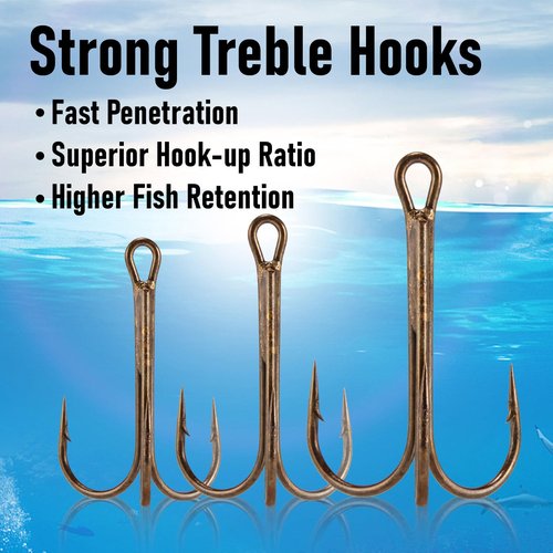 Dr.Fish 30 Pack Treble Hooks, Bronze Round Bend, #16-#6/0, Triple Fishing Hooks for Fresh&Saltwater, Replacement Catfish Walleye Trout Salmon Bass Fishing #16