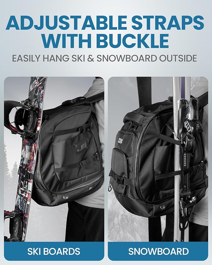 OutdoorMaster Ski Boot Bag, 65L Waterproof Ski Snowboard Boots Shoulder Pad Skiing Backpack for Helmets, Goggles Men & Women