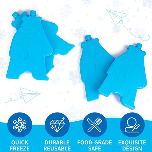 Ice Pack for Lunch Box and Cooler, BPA Free, Reusable and Long Lasting, Slim and Lightweight Design, Set of 4, （Blue） (Polar Bear Style)