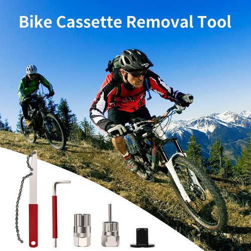 Bike Cassette Removal Tool, 5 Pcs Bike Chain Tool Kit with Chain Whip Auxiliary Wrench Bicycle Cassette Lock Ring Removal Freewheel Remover Wrench Sprocket Remover