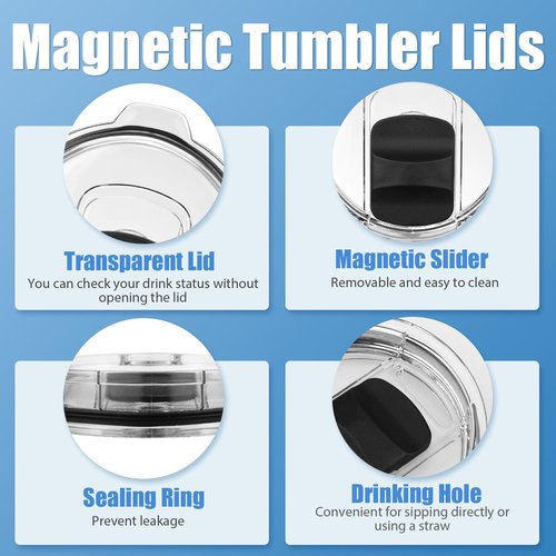 Tumbler Lids for Yeti, 2 Pack 20 oz Magnetic Replacement Tops for 20 oz Tumbler, 16 oz Pints, 10/24 oz Mug, 10 oz Lowball, Spill Proof Covers with Magnetic Slider for Ozark Trail, Old Style Rtic
