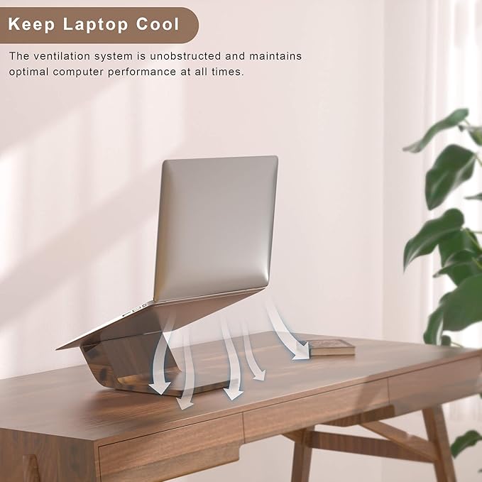 Wooden Laptop Stand, Ergonomic Computer Stand for Desk, Portable Laptop Riser, Notebook Stand Holder Compatible with MacBook Pro/Air, Dell, HP, Lenovo and All Laptops (10-17 inch), Walnut