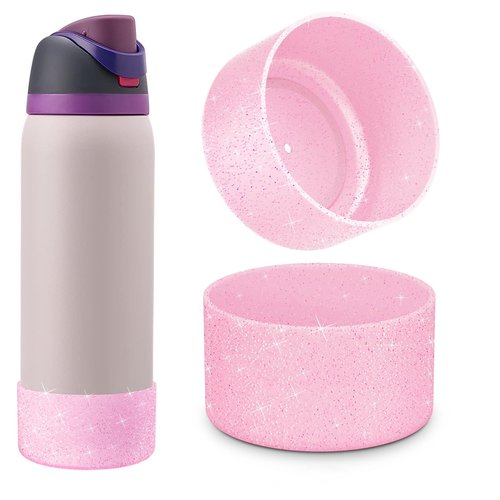 yoelike 2PCS Glitter Silicone Boot for Owala Water Bottle 32 oz, Anti-Slip Protective Sleeve for FreeSip/Twist/Flip, Bottom Bumper Cover for Watter Bottle Accessories