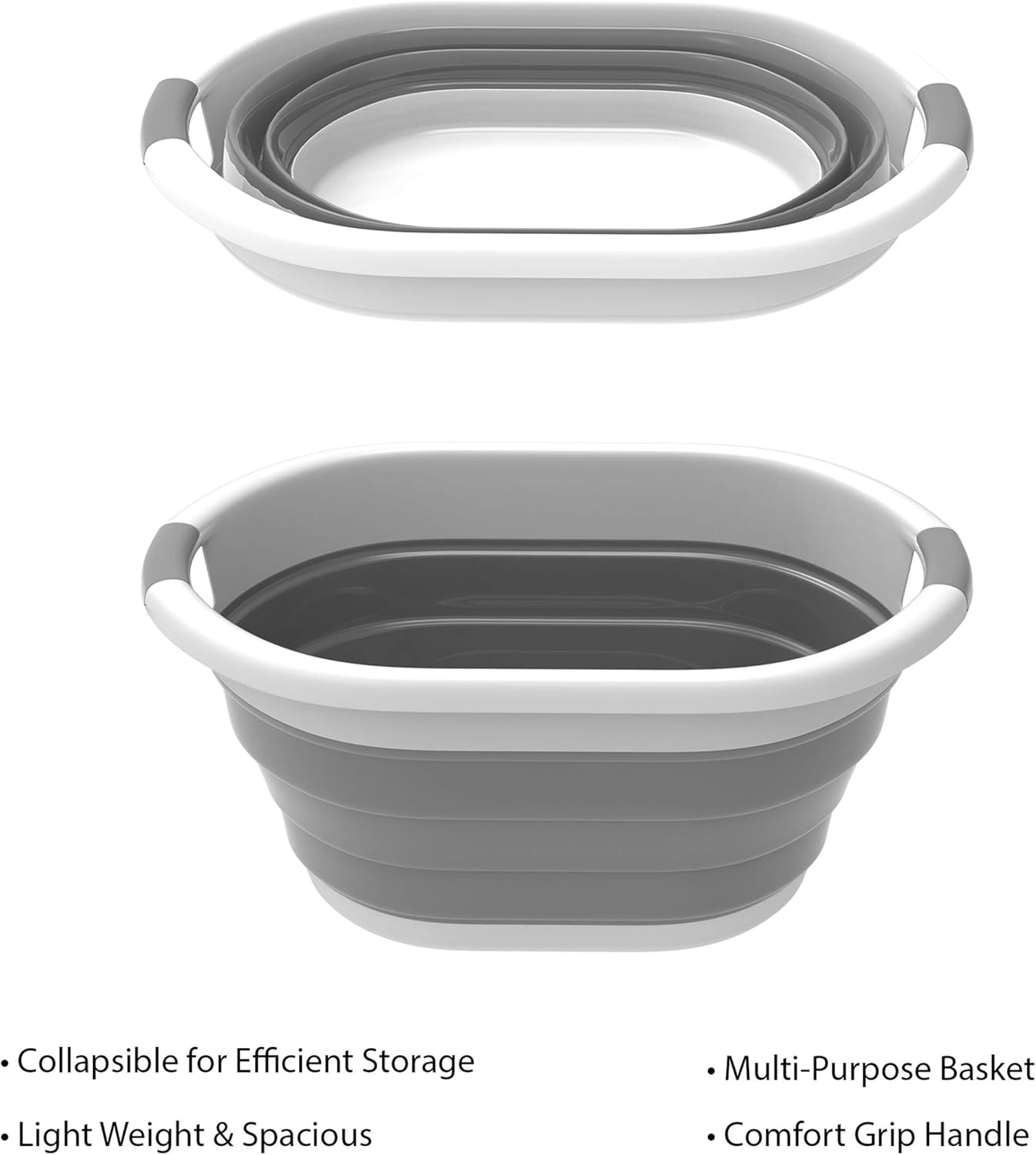 Trademark Home Collection Wakeman 75-CMP1062 Outdoors Collapsible Wash Basin, Dish Tub, Ice Bucket, Portable Basket & Comfort Handles for Camping, Tailgating, More (Gray), 24.25” x 12.5” x 11”
