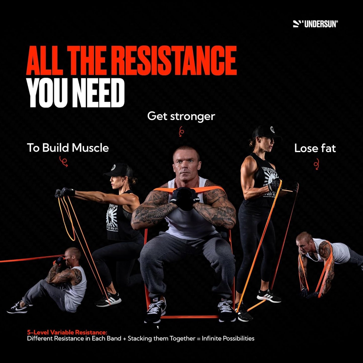 Undersun Resistance Bands for Working Out | Heavy Resistance Bands for Strength Training & Pull Up Assistance | Indoor/Outdoor, Gym, Home Exercise Bands Resistance