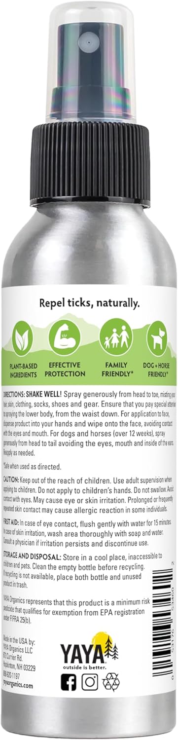 Yaya Organics Tick Ban | Extra Strength Tick Repellent Made with Essential Oils and All Natural, DEET Free Ingredients | Proven Effective, Safe for Adults, Kids and Dogs | 4 Ounce 2 Pack