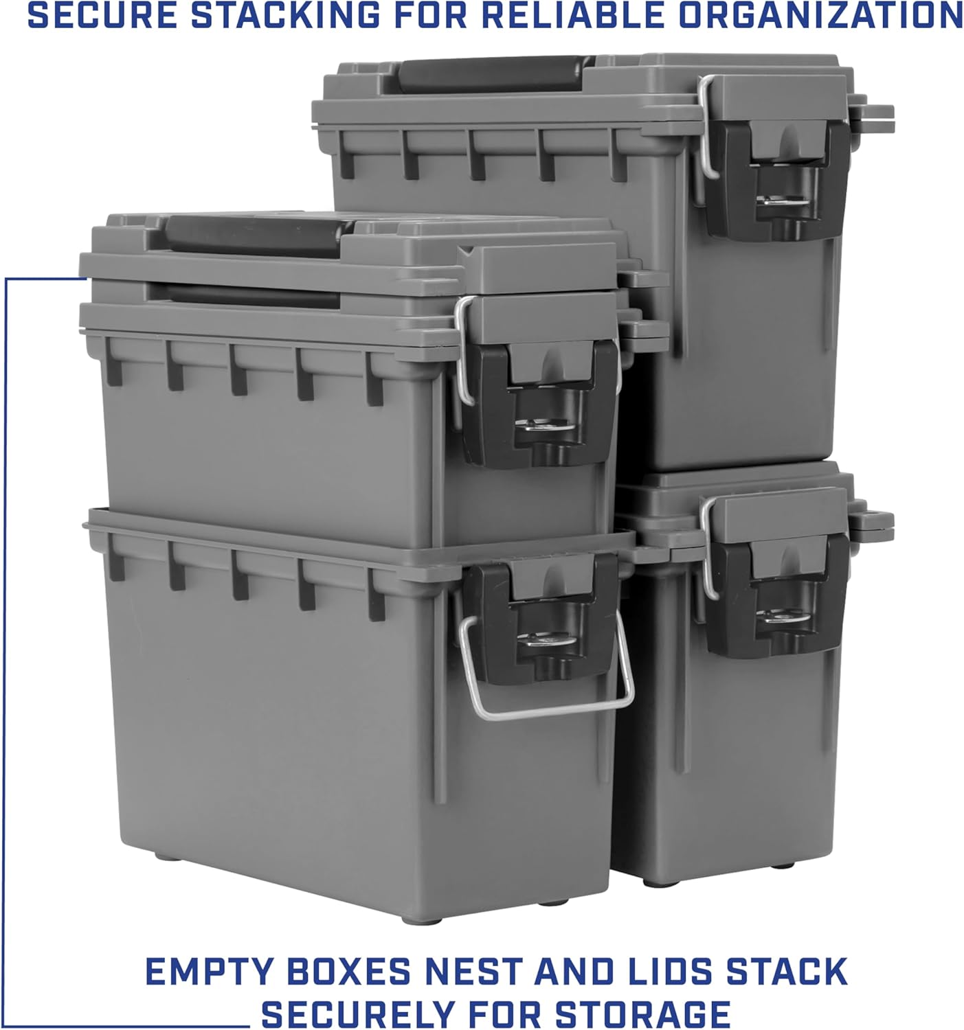 Sheffield 12629 Ammo Storage Box, Stackable .30 Cal Field Boxes, Water and Dust Resistant, Lockable Storage Box with Handle, Secures Hunting Gear, Supplies, and Bullets, Made in USA, Black, 1-Pack