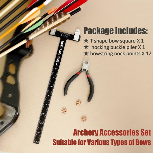 Luoyer Archery T Shape Bow Square Ruler and 12 Pcs Brass Nock Points and Pliers Archery Bowstring Nocking Points Set for Compound and Recurve Bow Turning Kit
