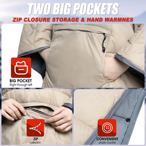Buylaunch Sleeping Bag Wearable Hooded Blanket - Envelope Lightweight Thermal Cloak Cape Windproof with Premium Stuff Compression Sack for Backpacking Hiking Hunting Fishing Outdoor Sport，Khaki