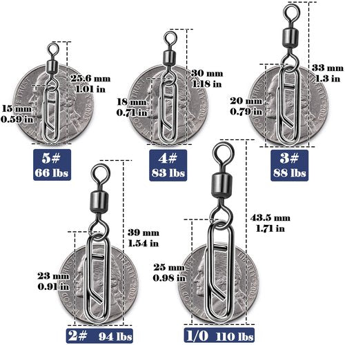 FishTrip Fishing Swivel Clips Power Clip,50pcs Rolling Swivels with Speed Clip Snaps,Quick Change Connector Saltwater Freshwater for Rigs Lures 5#