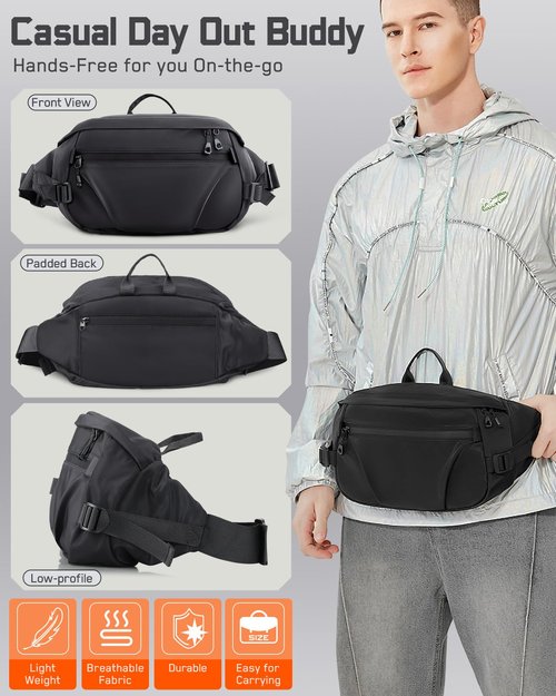 PITOZER Large Fanny Pack for Men, Men's Crossbody Bag Fanny Pack Waist Pack for Women Sling Bag Everywhere Belt Bag for Workout Travel Everyday