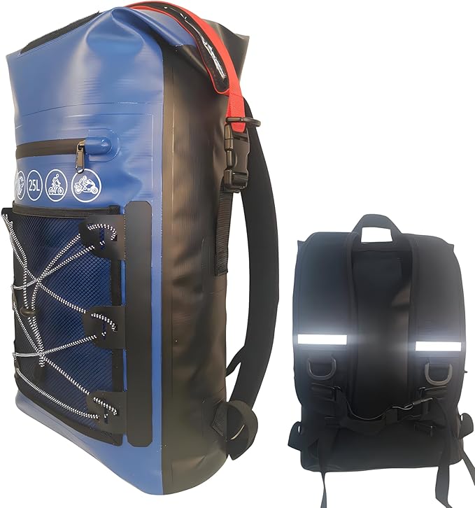 Waterproof Floating Backpack, Expandable 25L-30L Egronomic Dry Bags, Multipurpose Daypacks for Hiking, Camping, Water sports, Snow Sports (Blue+Black)