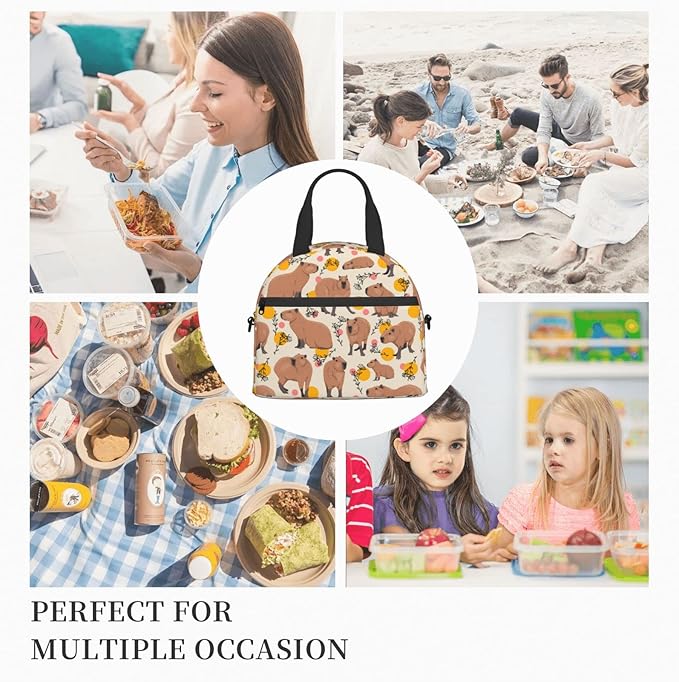 bassyil Capybara Insulated Lunch Bag Reusable Lunch Box With Adjustable Shoulder Strap Cooler Tote Bag For Men Women