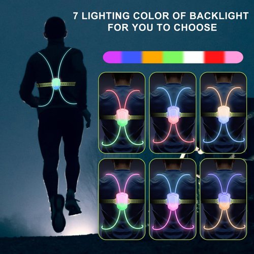 ZEMBSOYA LED Reflective Running Vest, Night Running Light Rechargeable, Waterproof High Visibility Lightweight Running Vest for Outdoor Walking Riding Mountaineering