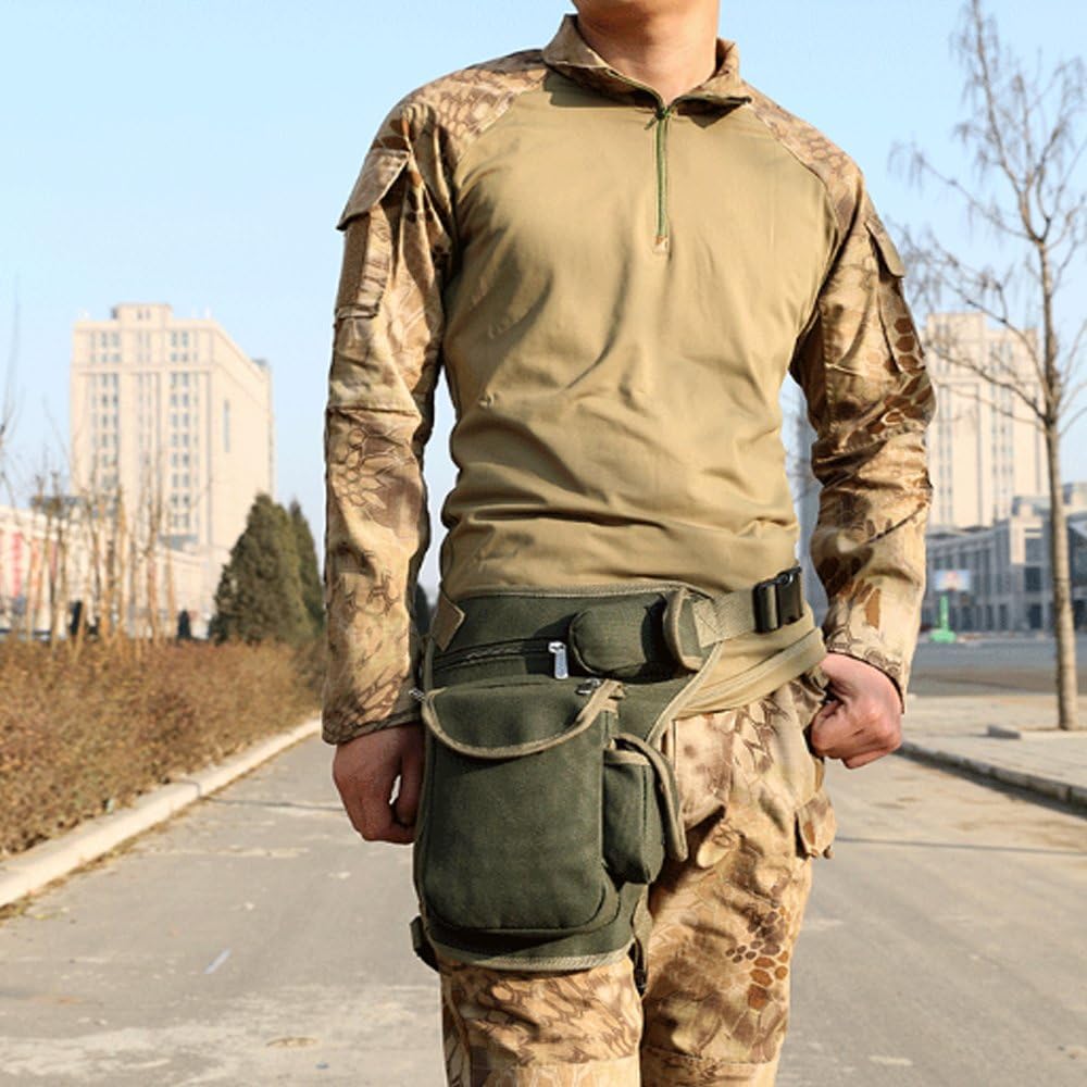 Small Multi-Purpose Drop Waist Leg Bag Canvas Utility Tactical Hip Molle Pack Sport Camping Hiking Motorcycle Racing Thigh Pouch Army Green
