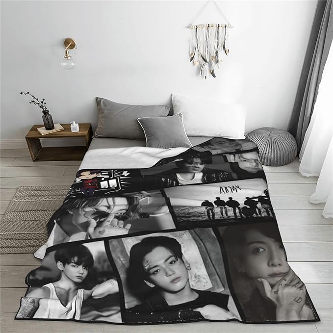 Jung Kook Blanket 60"X80" Soft and Comfortable Warm Fleece Throw Full Picture of Idol Group Blankets Yoga Blankets Beach Blanket Picnic Blankets Gift for Dorm Room Decor Sofa Bed Camping Travel