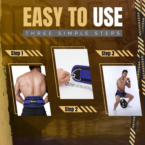 Nethergear Dip Belt for Weight Lifting with 36” Heavy-Duty Steel Chain, Comfortable Neoprene & Strong Stitching, Weighted Belt Ideal for Bodybuilding, Powerlifting, Pull Ups & Squats - Blue…