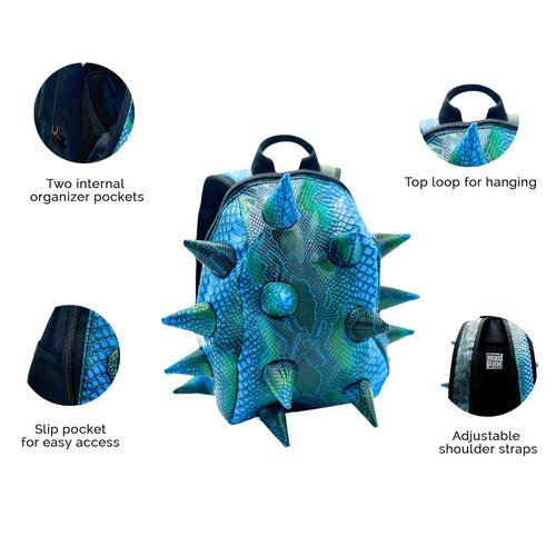 Madpax Blue Mamba Spike Mini Travel Backpack | Edgy Faux Leather Bag with Spikes, Compact Design, Durable & Water-Resistant | Ideal for Everyday Use, or Work