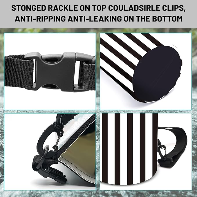 Waterproof Dry Bag,Roll Top Black and White Stripes Small Waterproof Backpack 5L/10L/20L Floating and Lightweight Bags for Kayaking, Boating, Fishing, Swimming and Camping with Waterproof Phone Case